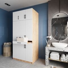 Vita Çamaşır Ve Kurutma Makinesi Dolabı Banyo Dolabı Çam Beyaz - Ücretsiz Kurulum