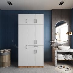 Vita Çamaşır Ve Kurutma Makinesi Dolabı Banyo Dolabı Çam Beyaz - Ücretsiz Kurulum