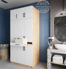 Vita Çamaşır Ve Kurutma Makinesi Dolabı Banyo Dolabı Çam Beyaz - Ücretsiz Kurulum