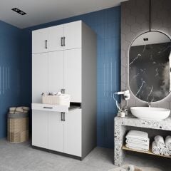 Vita Çamaşır Ve Kurutma Makinesi Dolabı Banyo Dolabı Füme Beyaz - Ücretsiz Kurulum