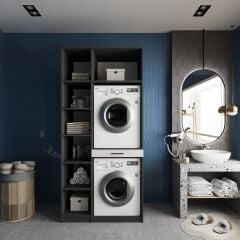 Vita Çamaşır Ve Kurutma Makinesi Dolabı Banyo Dolabı Füme Beyaz - Ücretsiz Kurulum