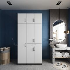 Vita Çamaşır Ve Kurutma Makinesi Dolabı Banyo Dolabı Füme Beyaz - Ücretsiz Kurulum