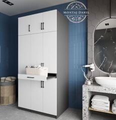 Vita Çamaşır Ve Kurutma Makinesi Dolabı Banyo Dolabı Füme Beyaz - Ücretsiz Kurulum