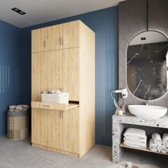 Vita Çamaşır Ve Kurutma Makinesi Dolabı Banyo Dolabı Meşe - Ücretsiz Kurulum