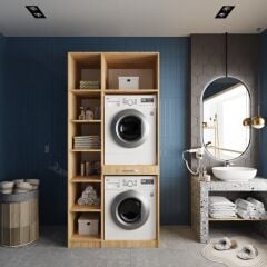 Vita Çamaşır Ve Kurutma Makinesi Dolabı Banyo Dolabı Meşe - Ücretsiz Kurulum