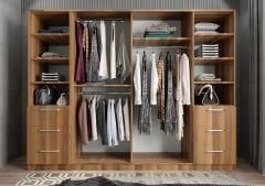 Zeren 6 Kapaklı 6 Çekmeceli Gardırop Dolap Ceviz Ölçü Seçenekli - Ücretsiz Kurulum