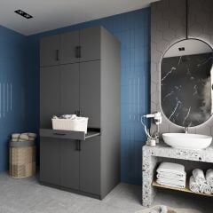 Vita Çamaşır Ve Kurutma Makinesi Dolabı Banyo Dolabı Füme - Ücretsiz Kurulum