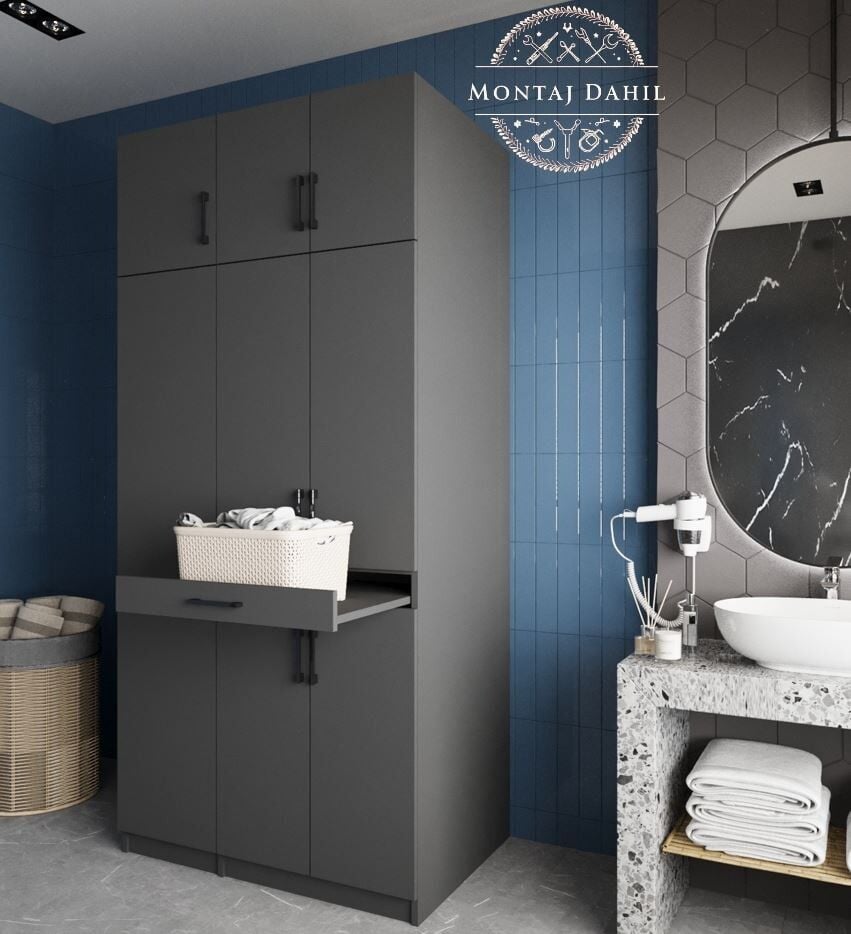 Vita Çamaşır Ve Kurutma Makinesi Dolabı Banyo Dolabı Füme - Ücretsiz Kurulum