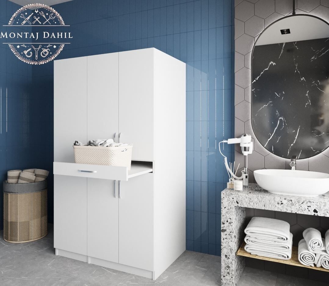 Tina Çamaşır Ve Kurutma Makinesi Dolabı Banyo Dolabı Beyaz- Ücretsiz Kurulum