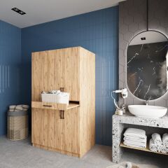 Tina Çamaşır Ve Kurutma Makinesi Dolabı Banyo Dolabı Çam - Ücretsiz Kurulum