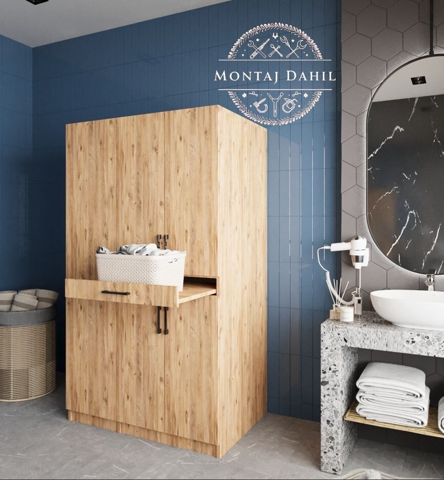 Tina Çamaşır Ve Kurutma Makinesi Dolabı Banyo Dolabı Çam - Ücretsiz Kurulum