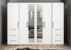 Zeren 6 Kapaklı 6 Çekmeceli Gardırop Dolap Çam Beyaz Ölçü Seçenekli - Ücretsiz Kurulum