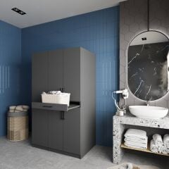 Tina Çamaşır Ve Kurutma Makinesi Dolabı Banyo Dolabı Füme- Ücretsiz Kurulum