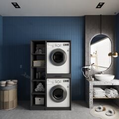 Tina Çamaşır Ve Kurutma Makinesi Dolabı Banyo Dolabı Füme- Ücretsiz Kurulum