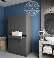 Tina Çamaşır Ve Kurutma Makinesi Dolabı Banyo Dolabı Füme- Ücretsiz Kurulum