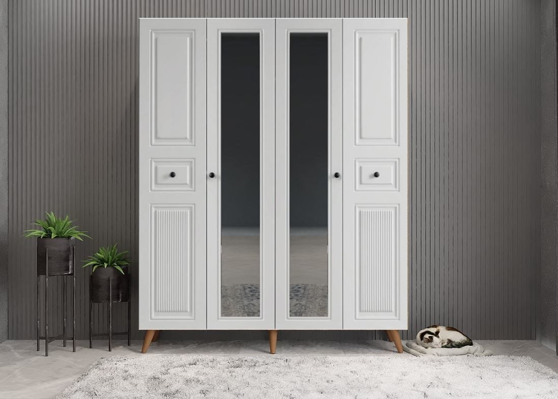 Nossa Membran 4 Kapaklı Portmanto Vestiyer Montaj Dahil - Ceviz Beyaz