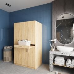 Tina Çamaşır Ve Kurutma Makinesi Dolabı Banyo Dolabı Meşe- Ücretsiz Kurulum