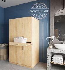 Tina Çamaşır Ve Kurutma Makinesi Dolabı Banyo Dolabı Meşe- Ücretsiz Kurulum