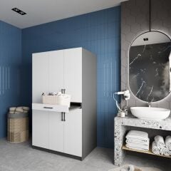 Tina Çamaşır Ve Kurutma Makinesi Dolabı Banyo Dolabı Füme Beyaz- Ücretsiz Kurulum