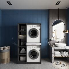 Tina Çamaşır Ve Kurutma Makinesi Dolabı Banyo Dolabı Füme Beyaz- Ücretsiz Kurulum