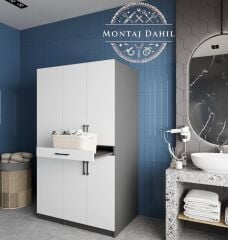 Tina Çamaşır Ve Kurutma Makinesi Dolabı Banyo Dolabı Füme Beyaz- Ücretsiz Kurulum