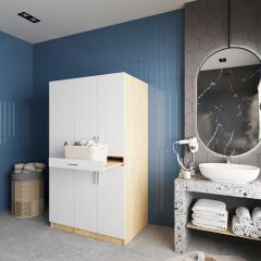 Tina Çamaşır Ve Kurutma Makinesi Dolabı Banyo Dolabı Meşe Beyaz- Ücretsiz Kurulum