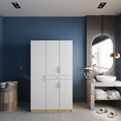 Tina Çamaşır Ve Kurutma Makinesi Dolabı Banyo Dolabı Meşe Beyaz- Ücretsiz Kurulum