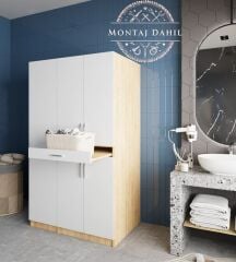 Tina Çamaşır Ve Kurutma Makinesi Dolabı Banyo Dolabı Meşe Beyaz- Ücretsiz Kurulum