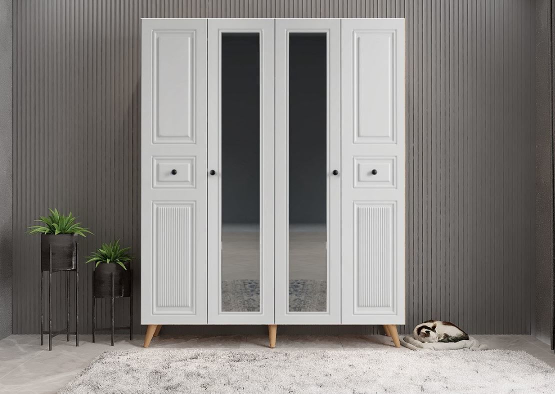 Nossa Membran 4 Kapaklı Portmanto Vestiyer Montaj Dahil - Çam Beyaz