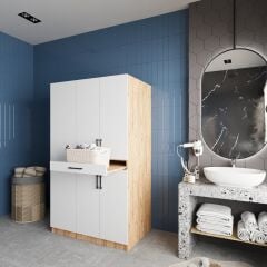 Tina Çamaşır Ve Kurutma Makinesi Dolabı Banyo Dolabı Çam Beyaz- Ücretsiz Kurulum