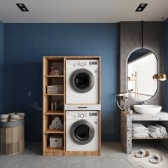 Tina Çamaşır Ve Kurutma Makinesi Dolabı Banyo Dolabı Çam Beyaz- Ücretsiz Kurulum