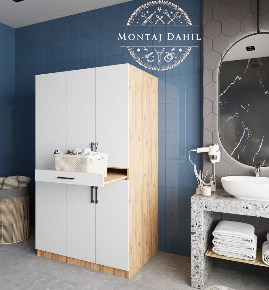 Tina Çamaşır Ve Kurutma Makinesi Dolabı Banyo Dolabı Çam Beyaz- Ücretsiz Kurulum