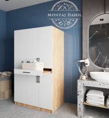 Tina Çamaşır Ve Kurutma Makinesi Dolabı Banyo Dolabı Çam Beyaz- Ücretsiz Kurulum