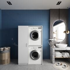 Almera Çamaşır Ve Kurutma Makinesi Dolabı Banyo Dolabı Beyaz- Ücretsiz Kurulum