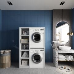 Almera Çamaşır Ve Kurutma Makinesi Dolabı Banyo Dolabı Beyaz- Ücretsiz Kurulum