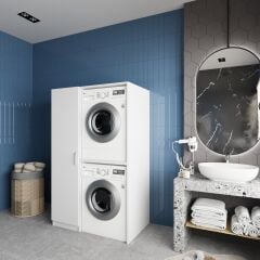 Almera Çamaşır Ve Kurutma Makinesi Dolabı Banyo Dolabı Beyaz- Ücretsiz Kurulum