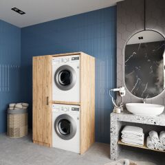 Almera Çamaşır Ve Kurutma Makinesi Dolabı Banyo Dolabı Çam- Ücretsiz Kurulum