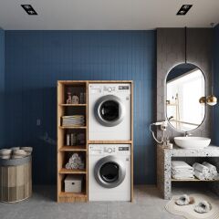 Almera Çamaşır Ve Kurutma Makinesi Dolabı Banyo Dolabı Çam- Ücretsiz Kurulum