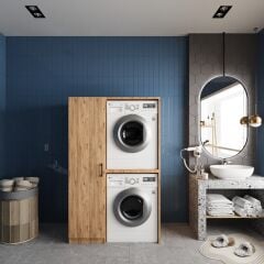 Almera Çamaşır Ve Kurutma Makinesi Dolabı Banyo Dolabı Çam- Ücretsiz Kurulum