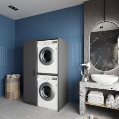 Almera Çamaşır Ve Kurutma Makinesi Dolabı Banyo Dolabı Füme- Ücretsiz Kurulum