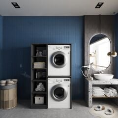 Almera Çamaşır Ve Kurutma Makinesi Dolabı Banyo Dolabı Füme- Ücretsiz Kurulum