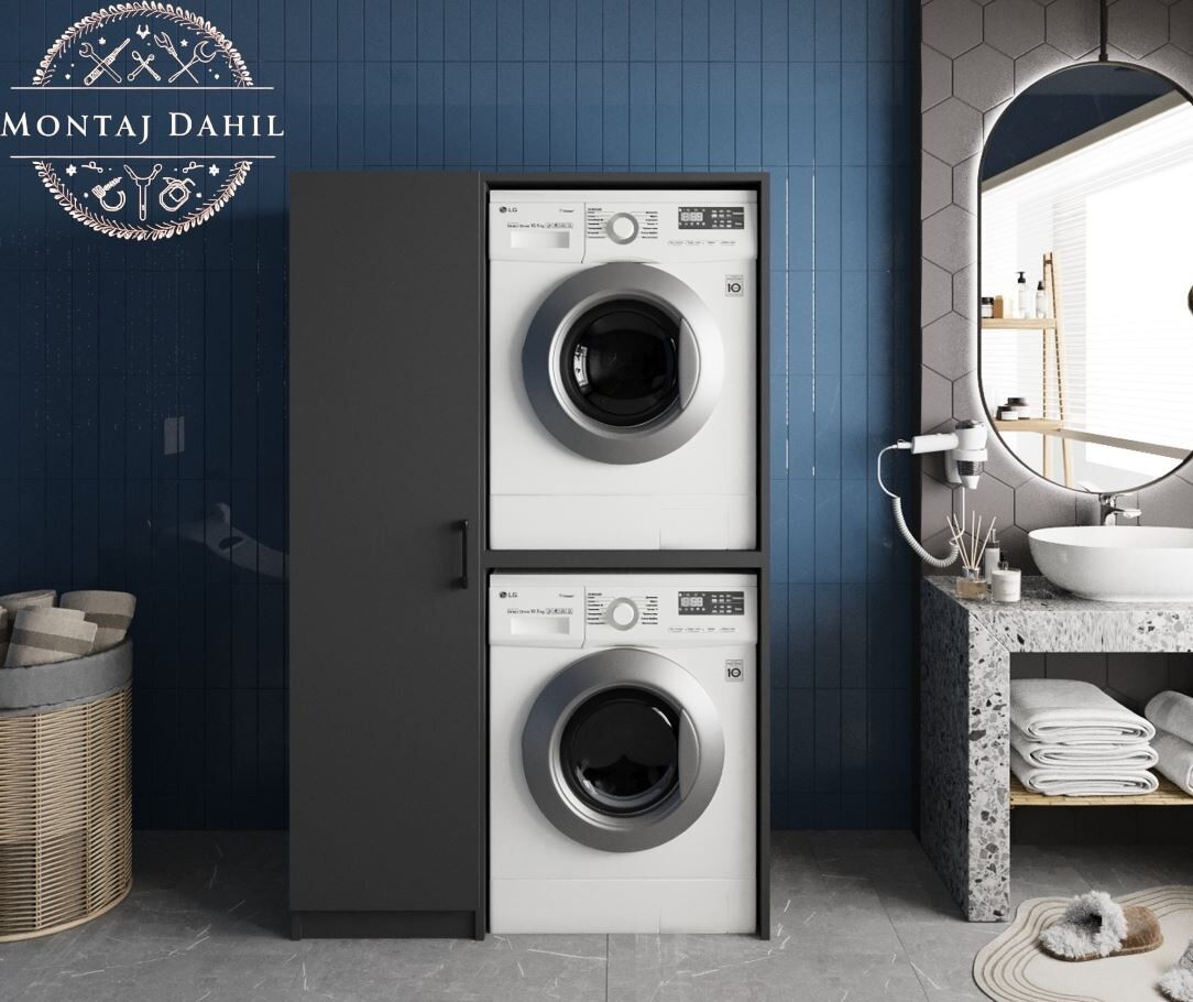 Almera Çamaşır Ve Kurutma Makinesi Dolabı Banyo Dolabı Füme- Ücretsiz Kurulum