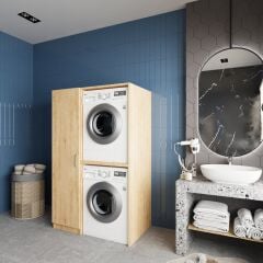 Almera Çamaşır Ve Kurutma Makinesi Dolabı Banyo Dolabı Meşe- Ücretsiz Kurulum