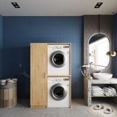 Almera Çamaşır Ve Kurutma Makinesi Dolabı Banyo Dolabı Meşe- Ücretsiz Kurulum