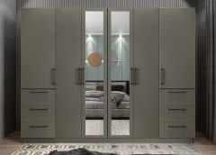 Zeren 6 Kapaklı 6 Çekmeceli Gardırop Dolap Füme Ölçü Seçenekli - Ücretsiz Kurulum