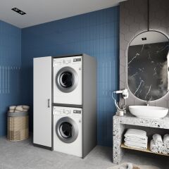Almera Çamaşır Ve Kurutma Makinesi Dolabı Banyo Dolabı Füme Beyaz- Ücretsiz Kurulum