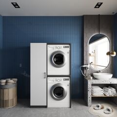 Almera Çamaşır Ve Kurutma Makinesi Dolabı Banyo Dolabı Füme Beyaz- Ücretsiz Kurulum