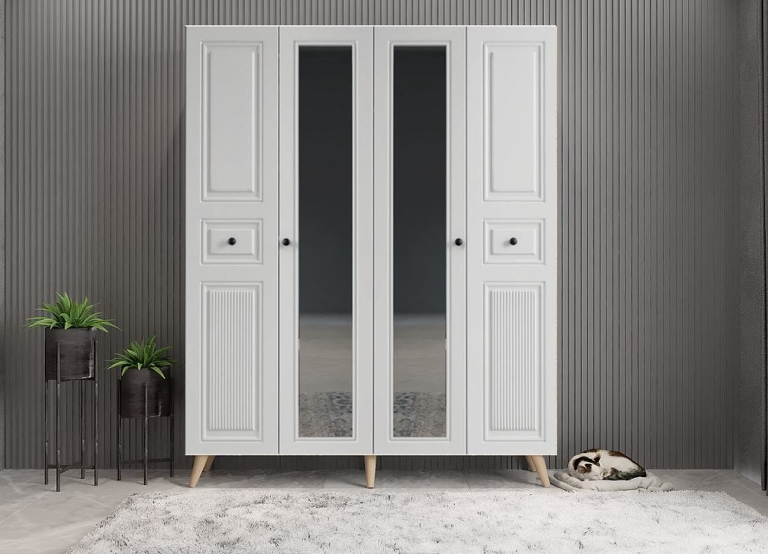 Nossa Membran 4 Kapaklı Portmanto Vestiyer Montaj Dahil - Meşe Beyaz