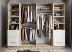 Zeren 6 Kapaklı 6 Çekmeceli Gardırop Dolap Meşe Beyaz Ölçü Seçenekli- Ücretsiz Kurulum