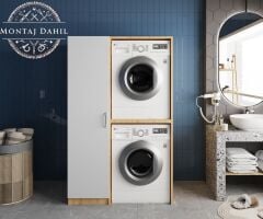 Almera Çamaşır Ve Kurutma Makinesi Dolabı Banyo Dolabı Meşe Beyaz- Ücretsiz Kurulum